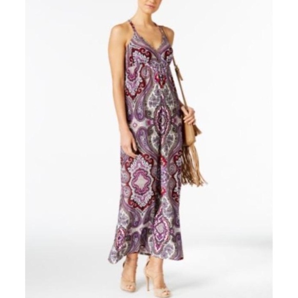 Lucky Brand MultiColor Sleeveless Spaghetti Straps VNeck Maxi Dress Medium - Picture 1 of 9